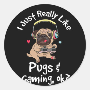 Pegatina Redonda Gamer Pug Lover Video Games Dog Pug Gaming