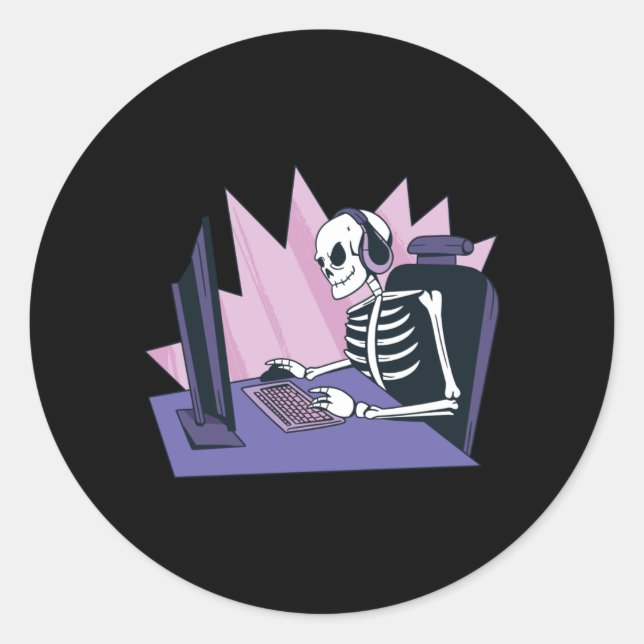 PEGATINA REDONDA GAMER SKELETON (Anverso)