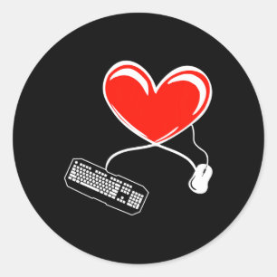 Pegatina Redonda Gamer Teclado Y Ratón Juego De Vídeo Corazón Gamin