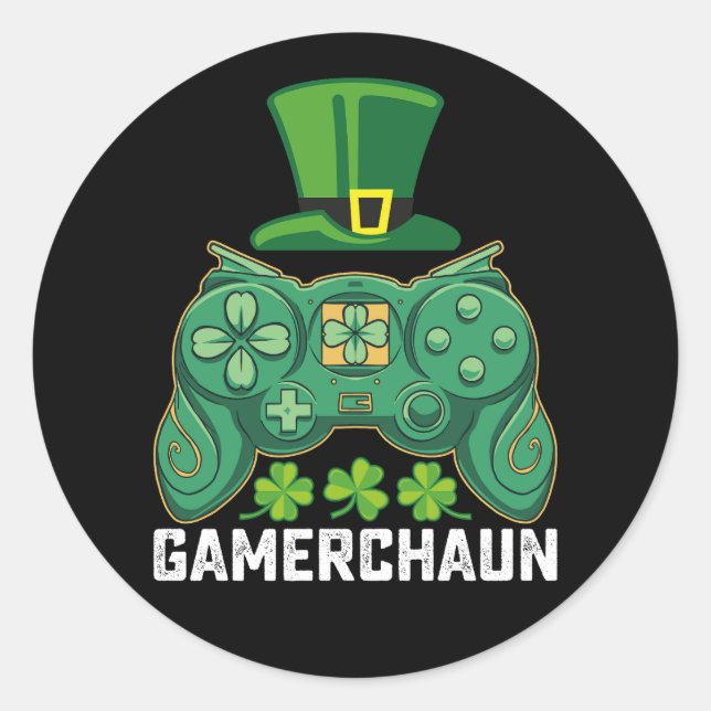Pegatina Redonda Gamerchaun Gamer Gaming Games St Patrick's Day (Anverso)