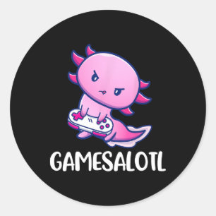 Pegatina Redonda Gamesalotl Axolotl Cute Jugar Videojuego