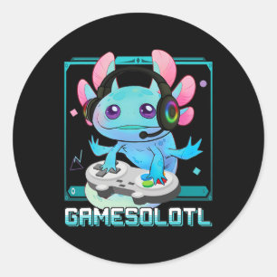 Pegatina Redonda Gamesolotl Ajolote Videojugador Kawaii Pastel Góti