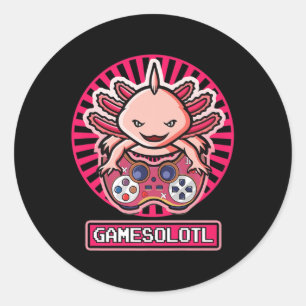 Pegatina Redonda Gamesolotl Axolotl Cute Kawaii Anime Gaming Kids B