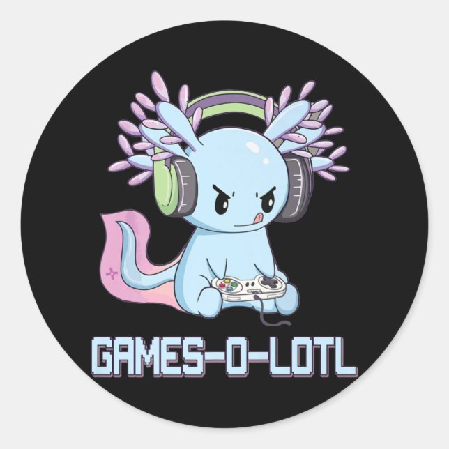 Pegatina Redonda Gamesolotl Axolotl Video Gamer Gótico Kawaii Paste (Anverso)