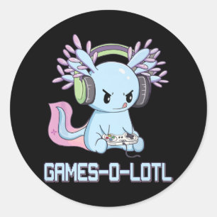 Pegatina Redonda Gamesolotl Axolotl Video Gamer Gótico Kawaii Paste