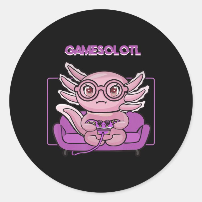 Pegatina Redonda Gamesolotl Axolotl Video Gamer Gótico Kawaii Paste (Anverso)