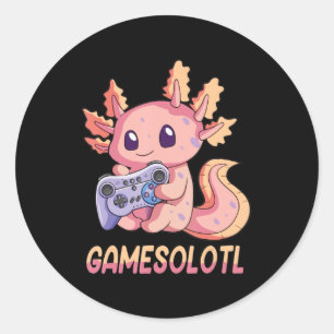 Pegatina Redonda Gamesolotl Axolotl Video Gamer Gótico Kawaii Paste