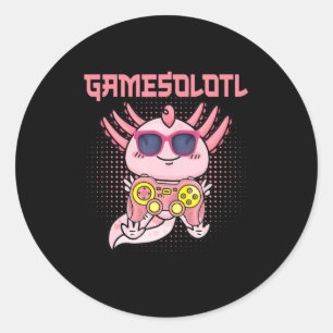 Pegatina Redonda Gamesolotl Axolotl Video Gamer Kawaii Anime Kids B