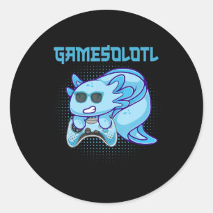 Pegatina Redonda Gamesolotl Axolotl Video Gamer Kawaii Anime Kids B