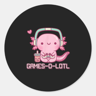 Pegatina Redonda Gamesolotl Axolotl Videojuegos Kawaii Anime Jugado