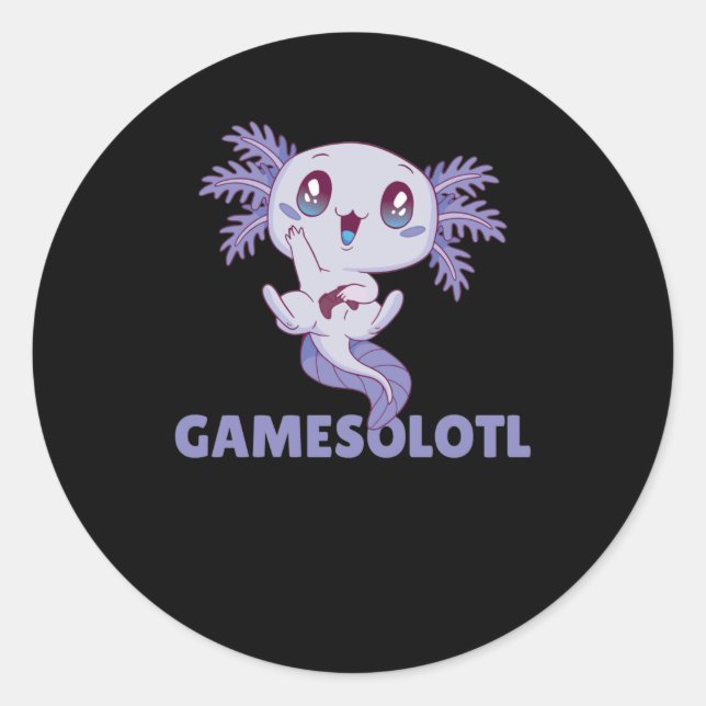 Pegatina Redonda Gamesolotl Funny Axolotl Juego De Palabras Para Ju (Anverso)