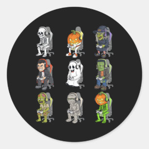 Pegatina Redonda Gaming Halloween Skeleton Vampire Gamer Zombie