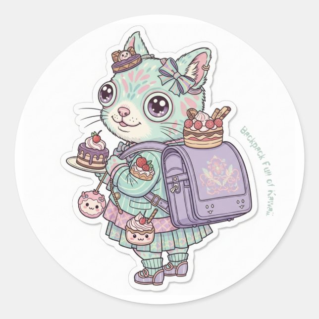 Pegatina Redonda 🍰Gaming Neko Maid - Ransel Fun🎒 (Anverso)