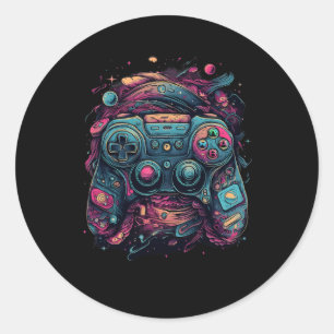 Pegatina Redonda Gaming Rave Gamer Nerd Resumen Gráficos Pc Gamer