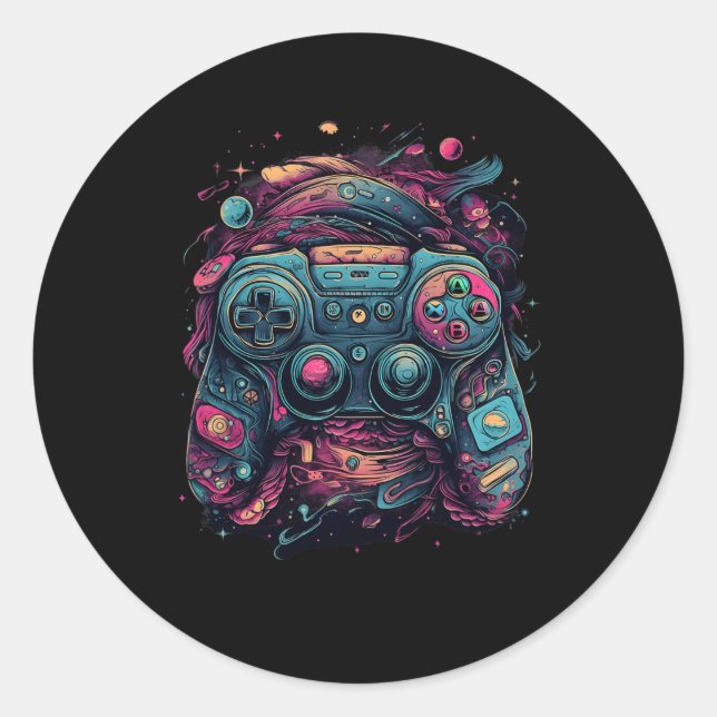 Pegatina Redonda Gaming Rave Gamer Nerd Resumen Gráficos Pc Gamer (Anverso)