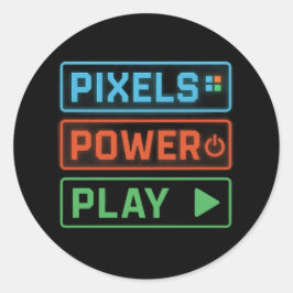 Pegatina Redonda Gaming Stickers – Pixels Power Play Gamer Decals