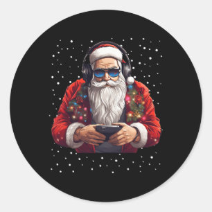 Pegatina Redonda Gaming Video Gamer Game Controller Xmas Snow