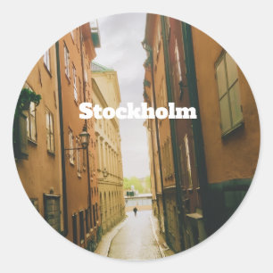 Pegatina Redonda Gamla Stan, recuerdos de Estocolmo, Europa retro