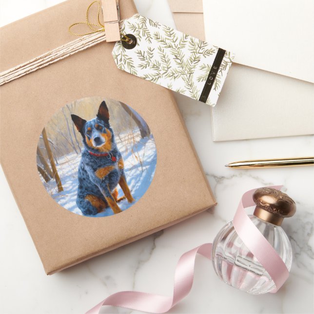 Pegatina Redonda Ganado australiano deja que nieve Navidades (Regalar)