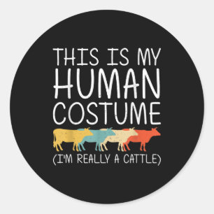 Pegatina Redonda Ganado Halloween Disfraces Humanos Cow Bull Farm F