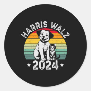 Pegatina Redonda Ganado Y Gato Vintage Kamala Harris Tim W 2024 Ele