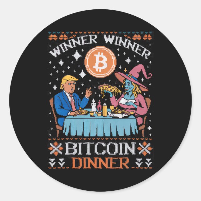 Pegatina Redonda Ganador Bitcoin Dinner Feo Trump Xmas Sweat (Anverso)