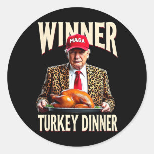 Pegatina Redonda Ganador de la cena en Turquía Divertido Trump