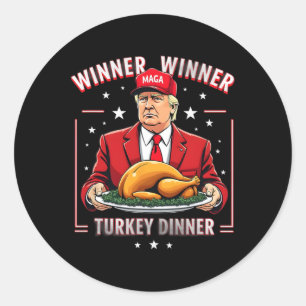 Pegatina Redonda Ganador de la cena en Turquía Navidades Donald Tru