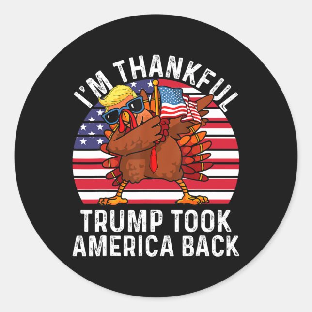 Pegatina Redonda Ganador: Estoy agradecido de que Trump haya ganado (Anverso)