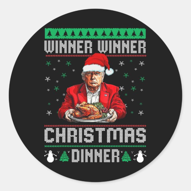 Pegatina Redonda Ganador Navidad cena Santa Trump fea sw (Anverso)