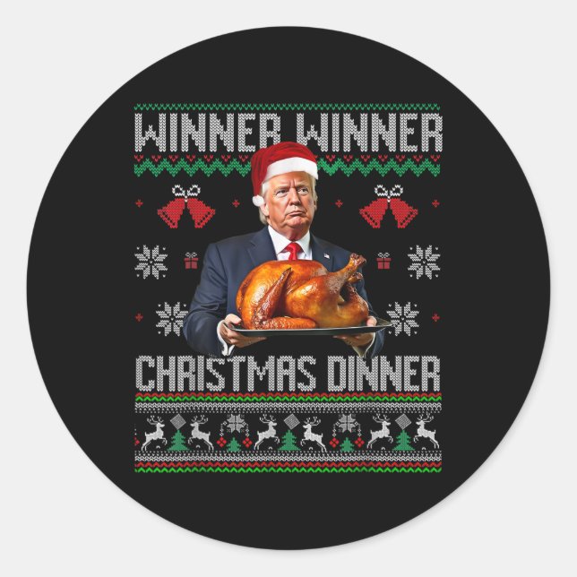 Pegatina Redonda Ganador Navidad cena Santa Trump fea sw (Anverso)