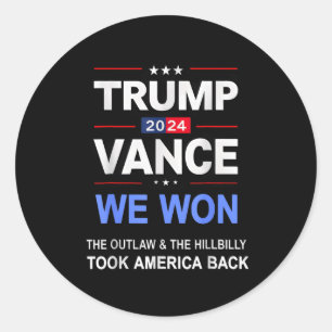 Pegatina Redonda Ganador Trump Vance: Ganamos Por Ganar Por América
