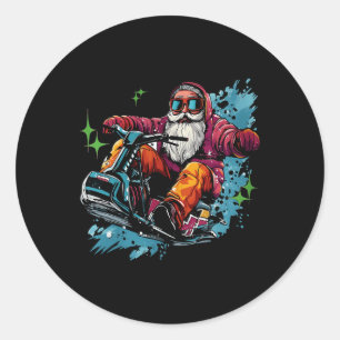 Pegatina Redonda Ganan Navidades de Snowmobile Santa Claus Snowmobi