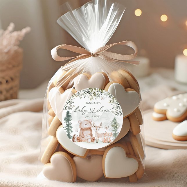 Pegatina Redonda Ganancias de Woodland Baby Shower Favor (Subido por el creador)