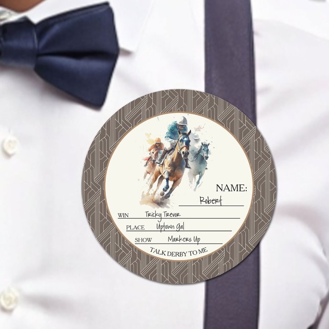 Pegatina Redonda Ganar lugar Mostrar apuestas (Win Place Show PLUS room for  Guest's Name on these fun Derby horseracing stickers)