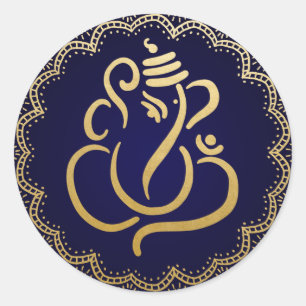 Pegatina Redonda Ganesh   Azul de Dios indio