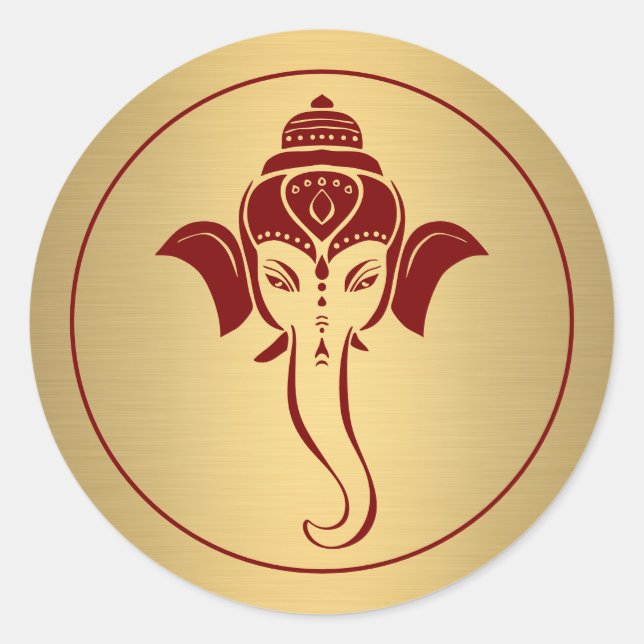 Pegatina Redonda Ganesh | Dios indio Boda hindú Marrón (Anverso)
