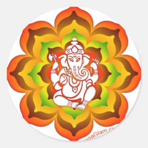 Pegatina Redonda Ganesh en Lotus