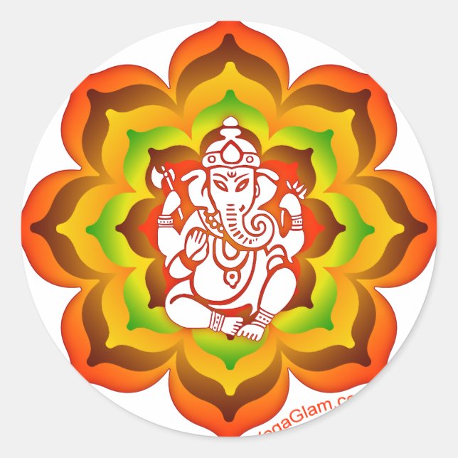 Pegatina Redonda Ganesh en Lotus (Anverso)