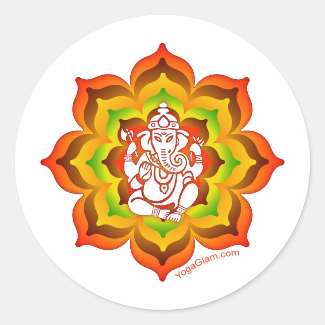 Pegatina Redonda Ganesh en Lotus (Anverso)
