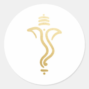 Pegatina Redonda Ganesh Festivo de Oro/ Dios Indio