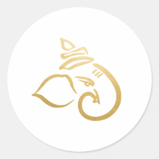 Pegatina Redonda Ganesh festivo | Dios indio | Falso oro