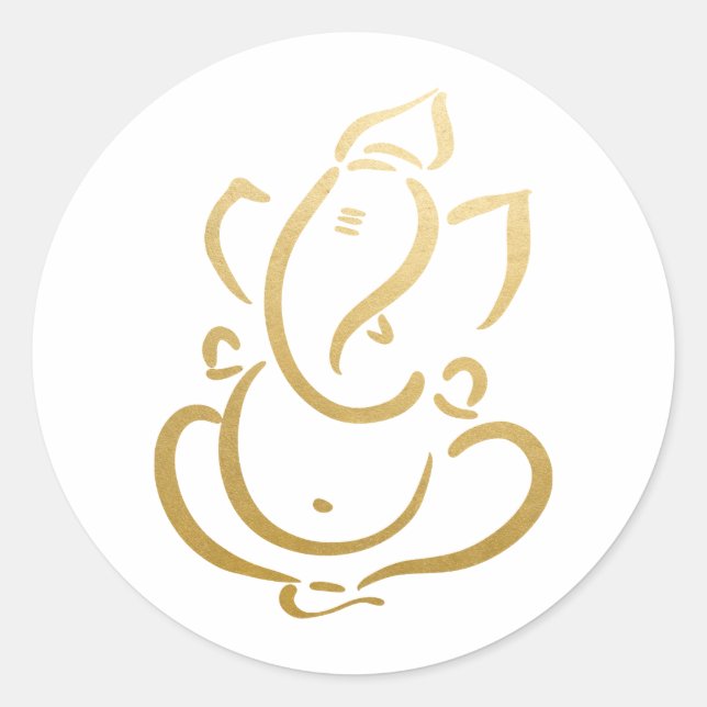 Pegatina Redonda Ganesh | Ganapati | Dios indio | Faux Gold (Anverso)
