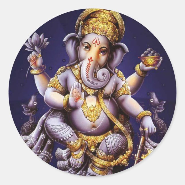 Pegatina Redonda Ganesh Ganesha Hindu India Deidad del Elefante Asi (Anverso)