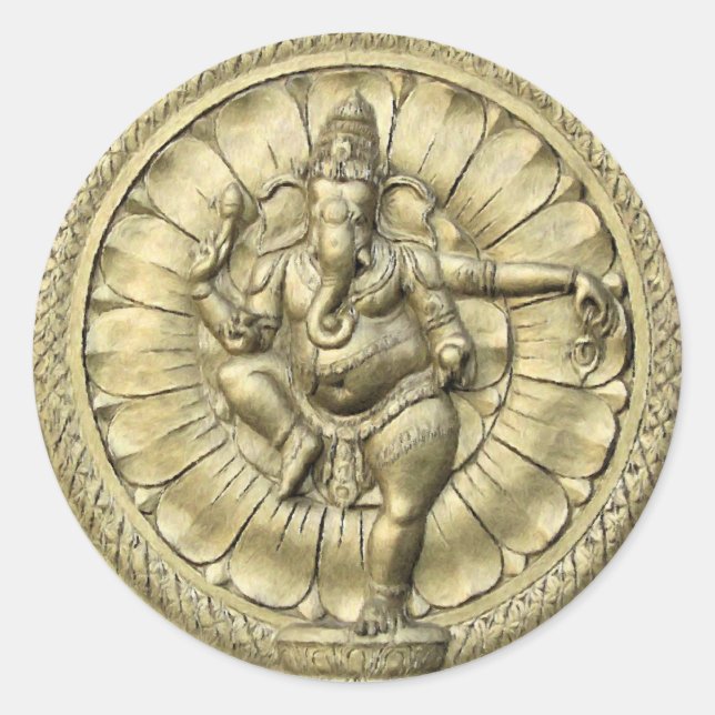 Pegatina Redonda Ganesh (Golden) (Anverso)
