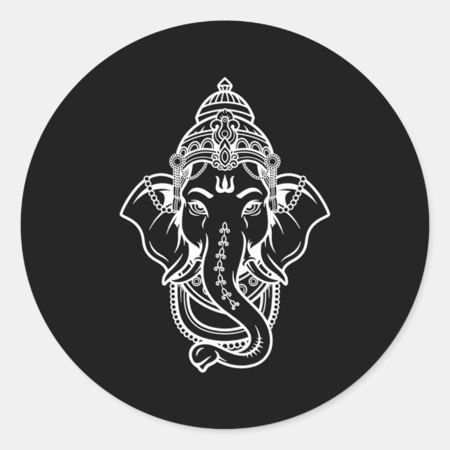 Pegatina Redonda Ganesh Lord Ganesha Hindu Deity Mediation (Anverso)