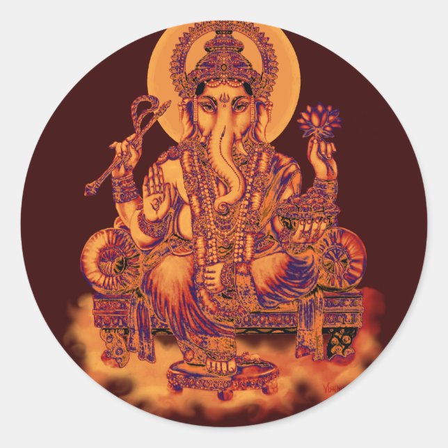 Pegatina Redonda Ganesh - Remover los obstáculos (Anverso)