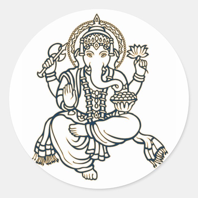 Pegatina Redonda Ganesha Hindu Deity God (Anverso)