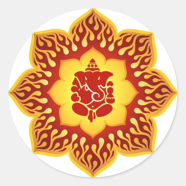 Pegatina Redonda Ganesha Lotus Design (Anverso)