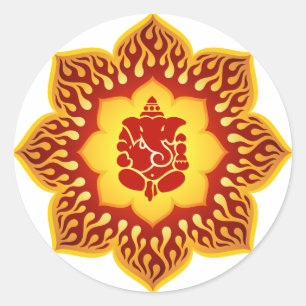 Pegatina Redonda Ganesha Lotus Design